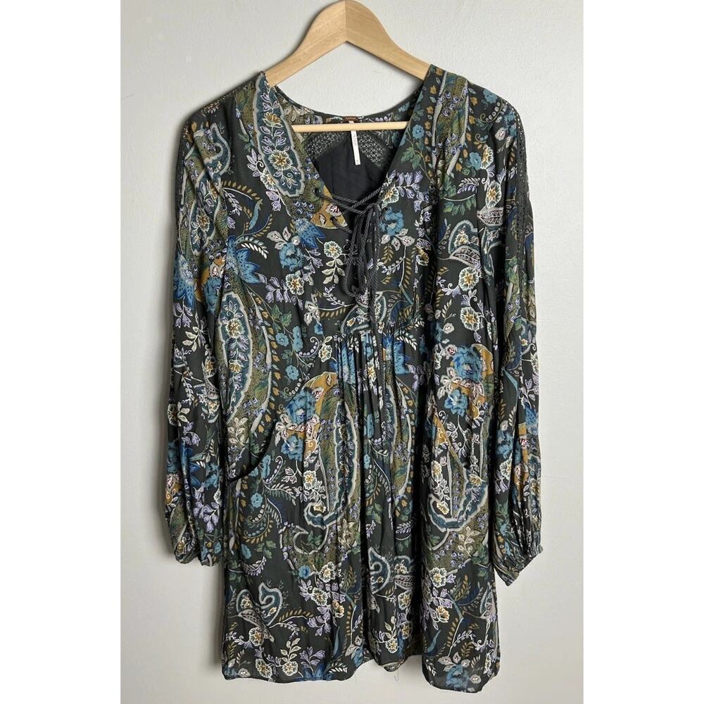 Free People Rain Or Shine Paisley Boho Tunic Dress with Pockets Size Medium Wm’s